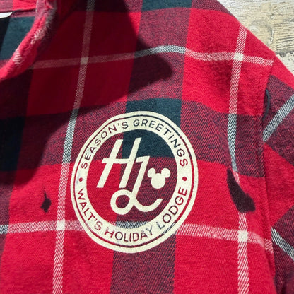 Disney Flannel Shirt Boys 4 Red Plaid Mickey Mouse Holiday Lodge *Flawed1