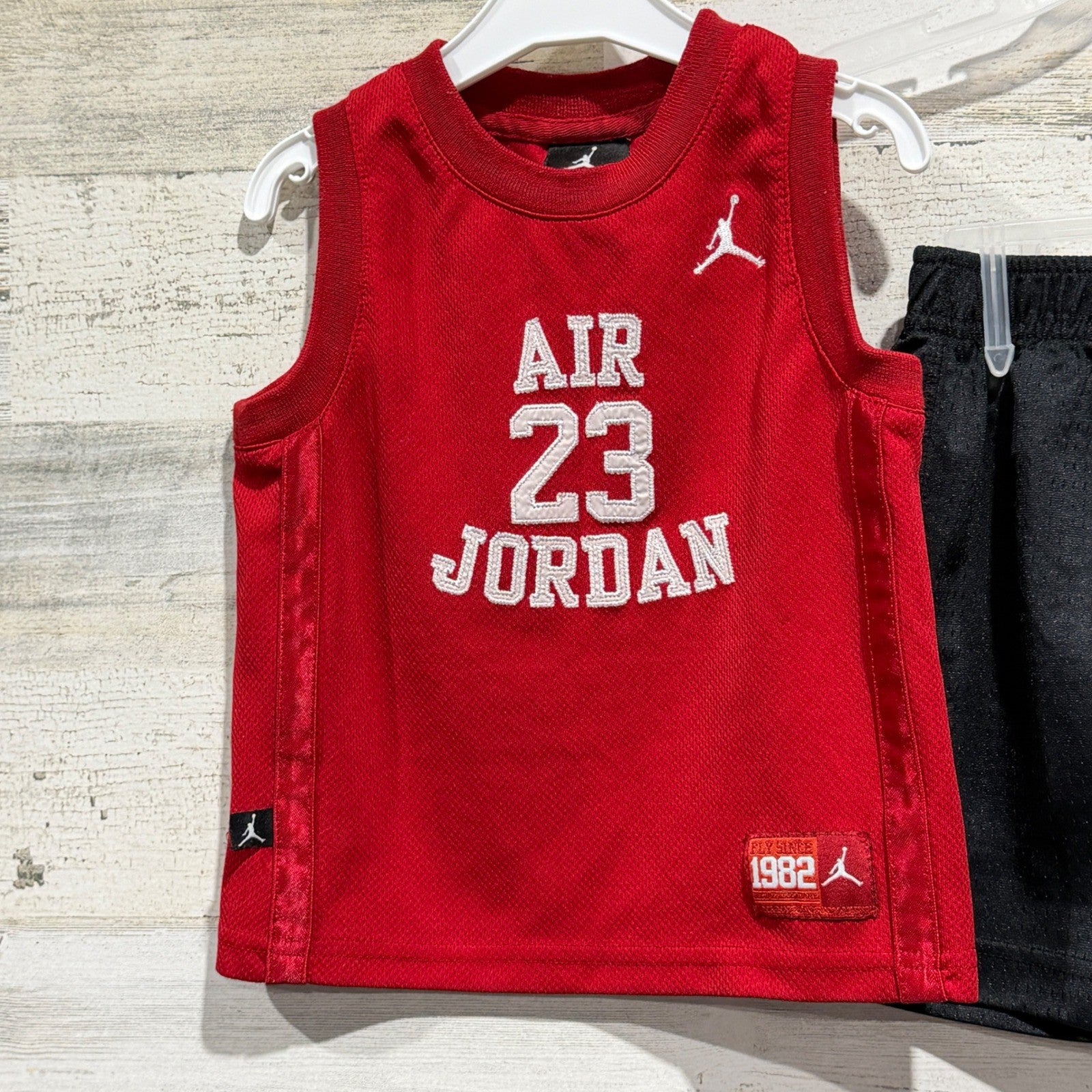 Jordan 2-Piece Shorts Set Boys 2T Red Black Air 23 Mesh Jersey EUC1