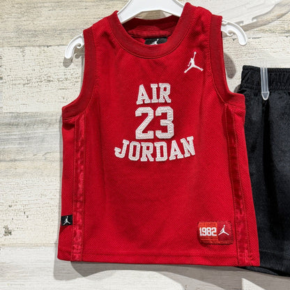 Jordan 2-Piece Shorts Set Boys 2T Red Black Air 23 Mesh Jersey EUC1