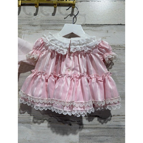Vintage Dress Lot Girls 0-3M Pink White Lace Ruffle Floral Coquette *Flaws12