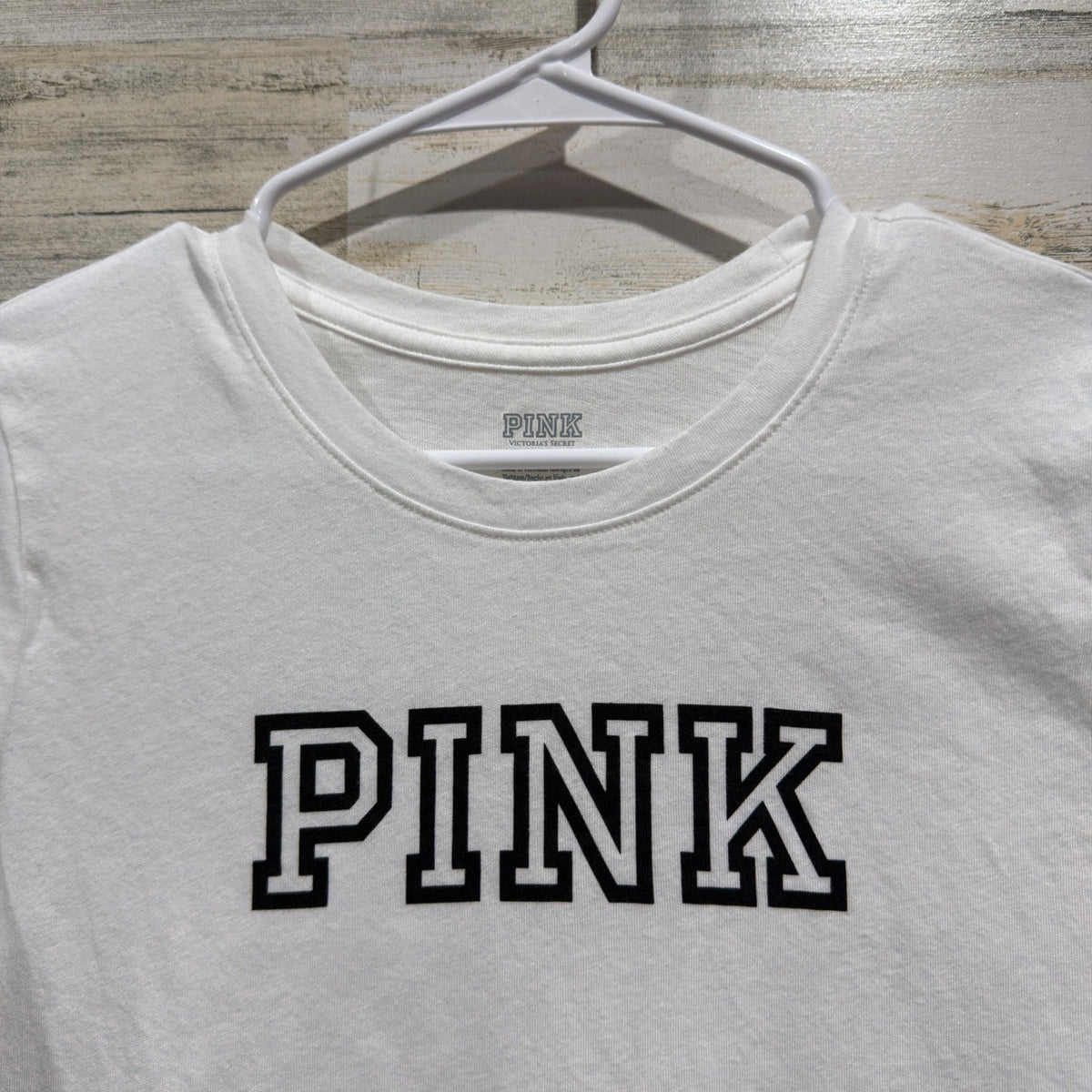 PINK Victoria's Secret T-Shirt Women XS White Logo Graphic Athleisure EUC1