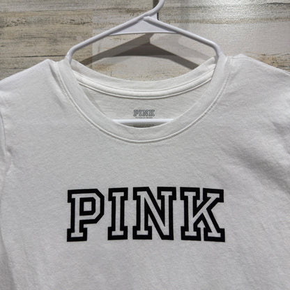 PINK Victoria's Secret T-Shirt Women XS White Logo Graphic Athleisure EUC1