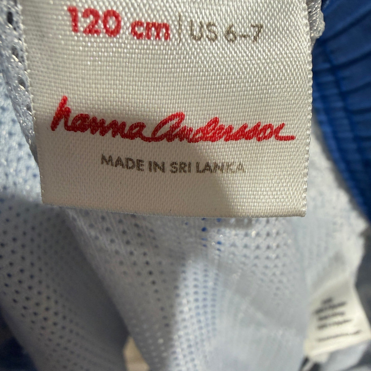 Hanna Andersson Geometric Shark Swim Trunks Boys 6-7 Blue *Flawed3