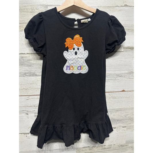 Ghost Ruffle Top Girls 10 Black Halloween Maddie Applique EUC0