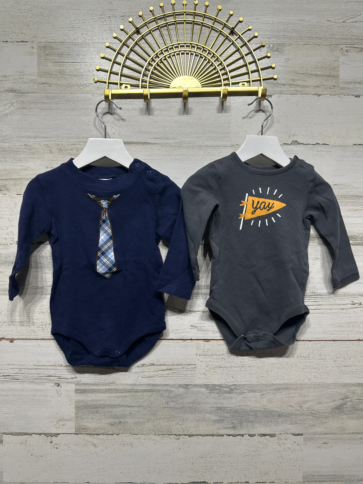 Gymboree Bodysuits Baby Boys 12-18m Navy Grey Plaid Tie Yay 2-Pack0