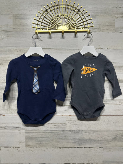 Gymboree Bodysuits Baby Boys 12-18m Navy Grey Plaid Tie Yay 2-Pack0
