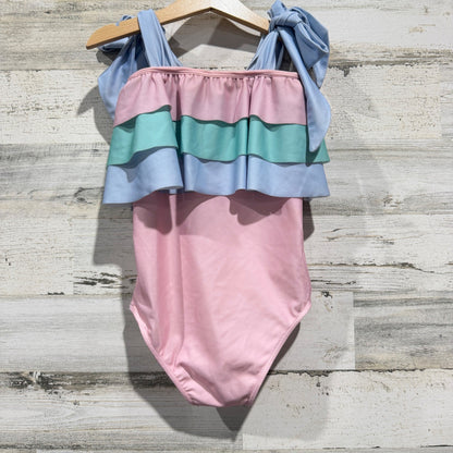 Eliza James Kids Swimsuit Girls 6 Pink Ruffle Shoulder Tie Pastel Girly EUC3