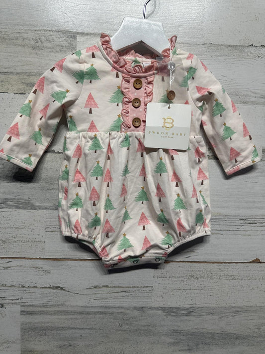 Swoon Baby Christmas Tree Bubble Romper Girls 6M Pink Green Festive NWT0