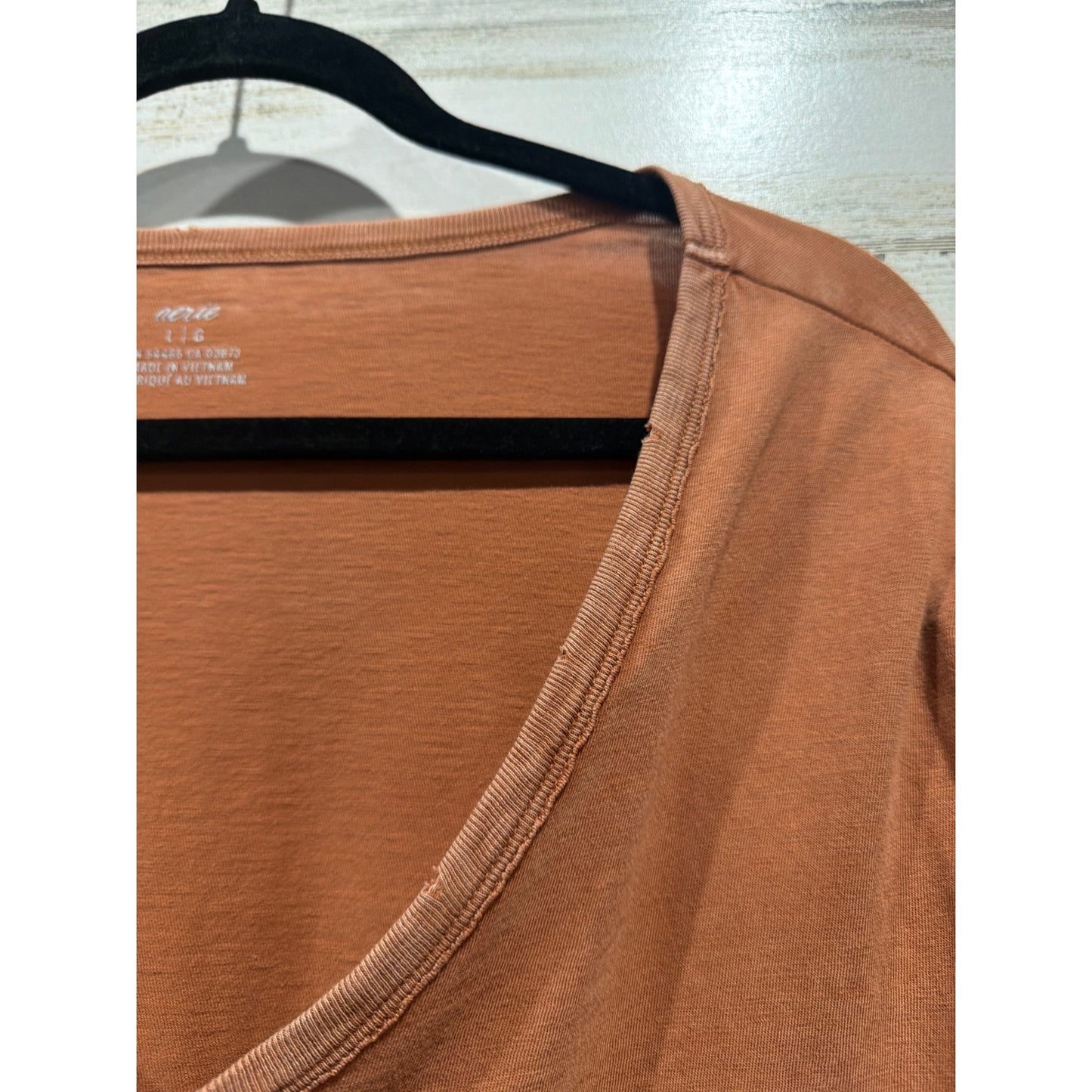 Aerie Oversized V-Neck T-Shirt Women Large Rust Distressed Neckline Boho2