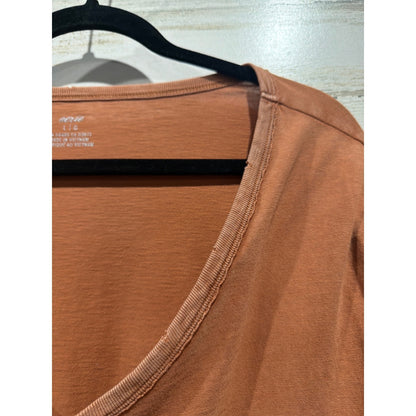 Aerie Oversized V-Neck T-Shirt Women Large Rust Distressed Neckline Boho2