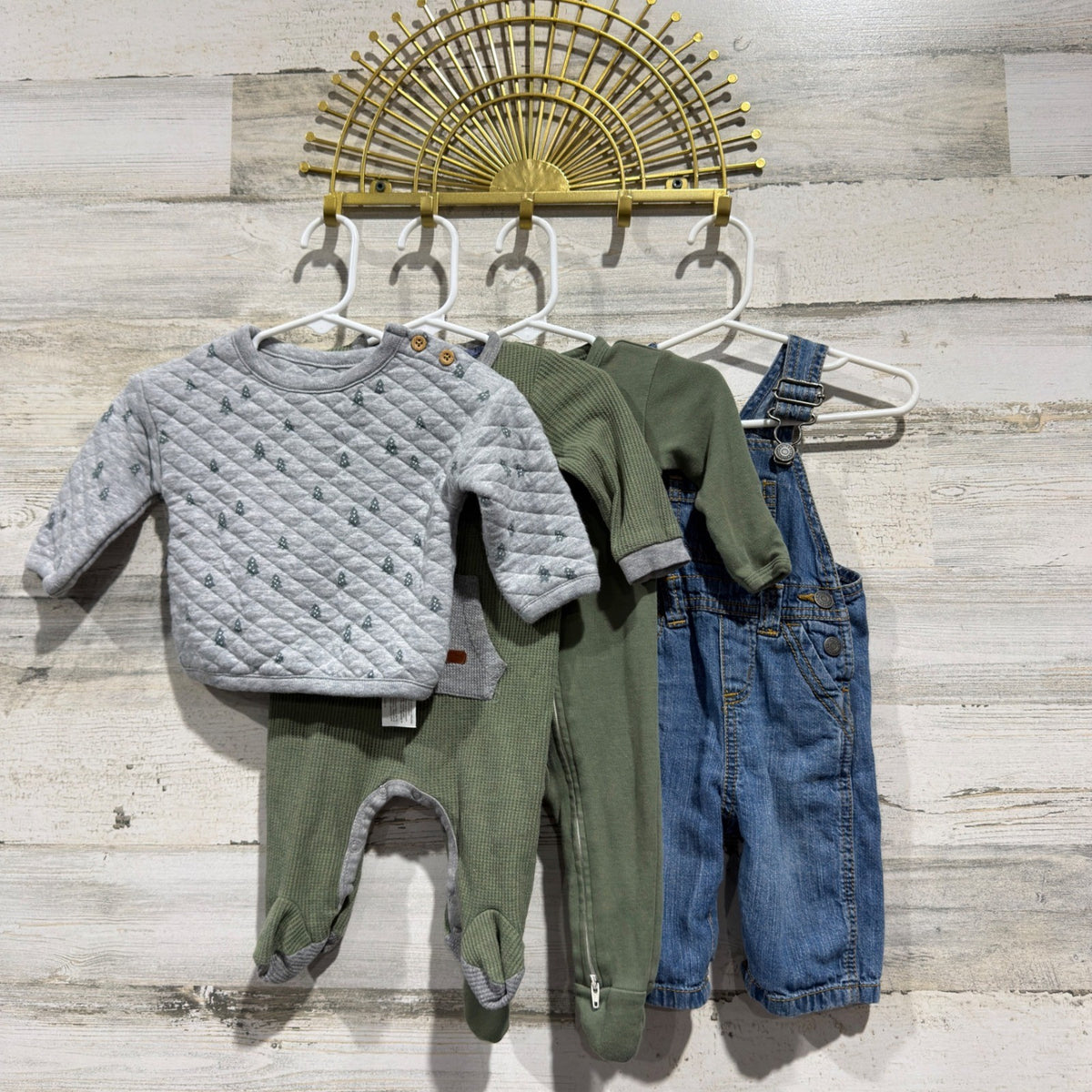Little Planet 7 For All Mankind Baby Bundle 0-3M Green Gray Cotton Denim EUC0