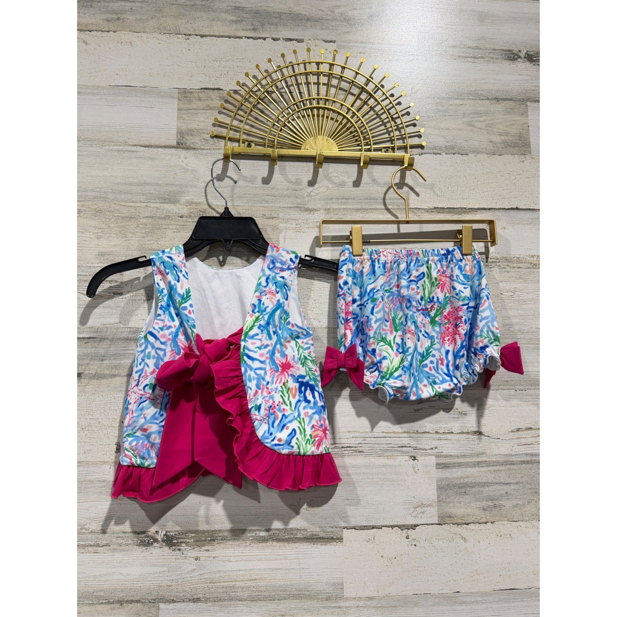 Little Bear Smocks Coral Reef Bloomers Set Girls 3T Pink Blue Cotton Coastal EUC4