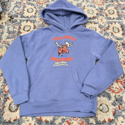 Lone Rock Mangy Moose Hoodie Kids YS Blue Jackson Hole Wyoming EUC0