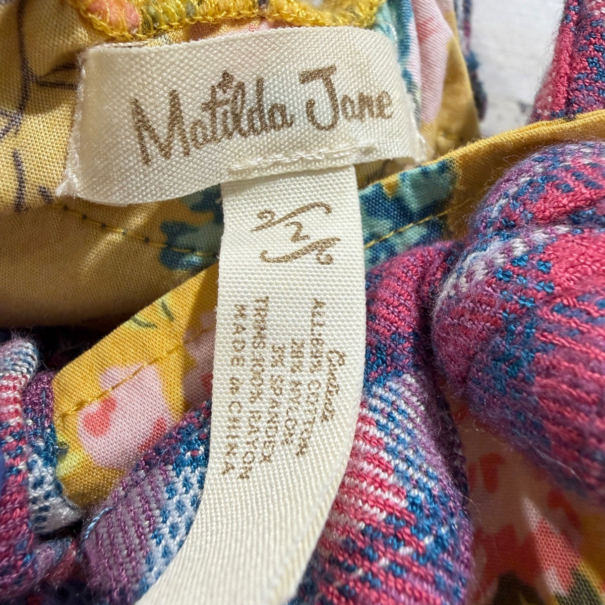 Matilda Jane Mixed Print Tiered Dress Girls Size 2 Yellow Floral Plaid Boho EUC3