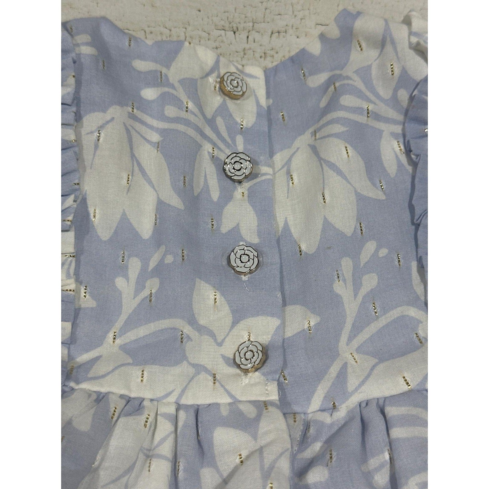 Jason Wu Floral Tiered Dress Girls 12M Blue Gold Shimmer Ruffle EUC2