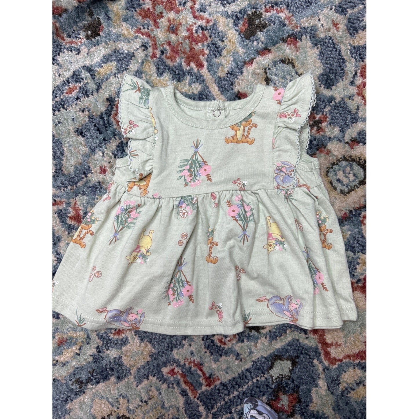 Disney Girls 3-6M Dress Romper Bundle Green Blue Winnie Pooh Minnie Mouse2