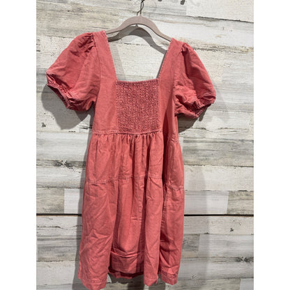 Pink Lily Denim Dress Womens Small Pink Puff Sleeve Tiered Babydoll Boho EUC2