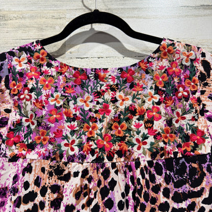 Savanna Jane Embroidered Blouse Women M Purple Leopard Rayon Boho EUC5