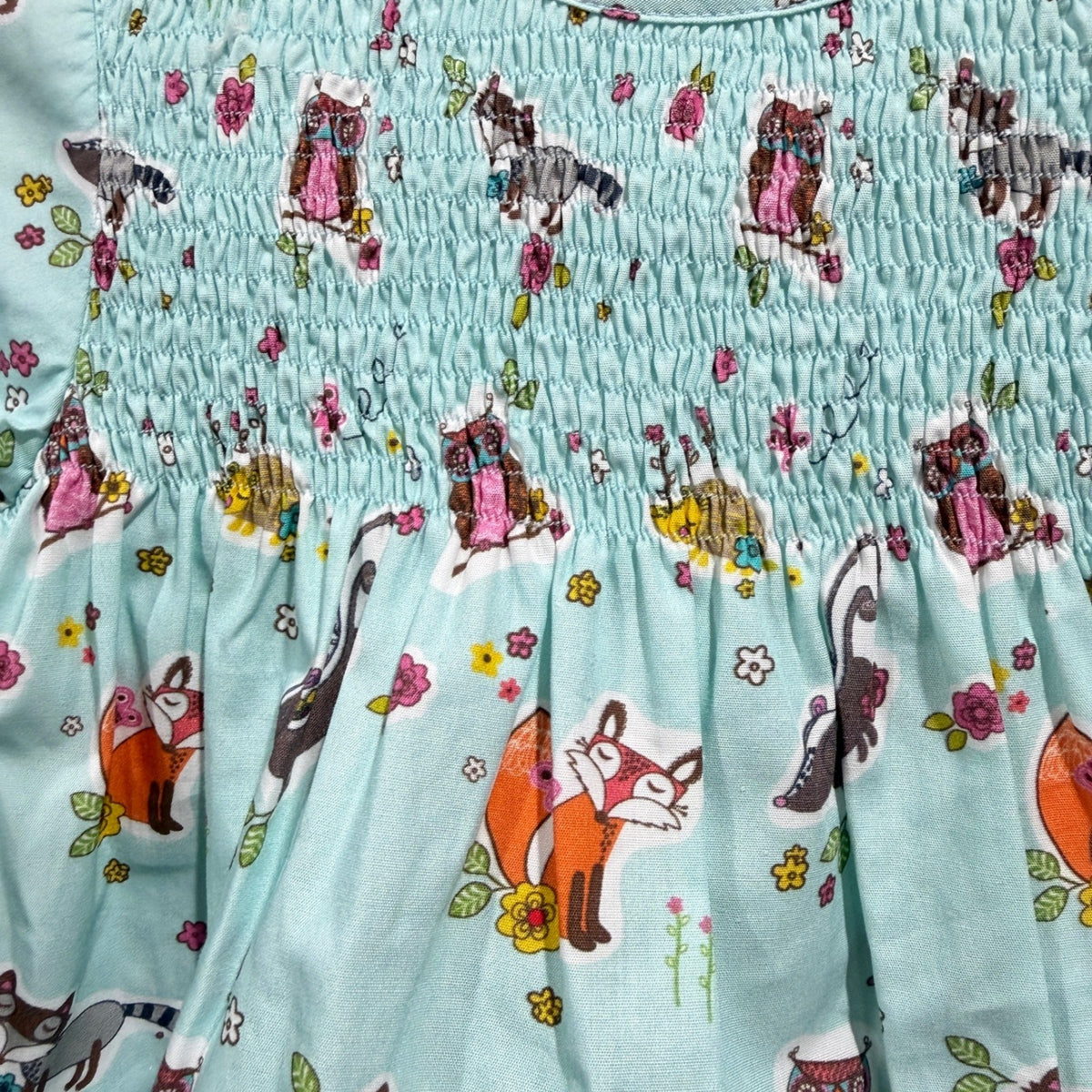 Cotton Kids Tunic Leggings Set Girls 12M Blue Woodland Fox Smocked NWT2