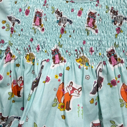 Cotton Kids Tunic Leggings Set Girls 12M Blue Woodland Fox Smocked NWT2