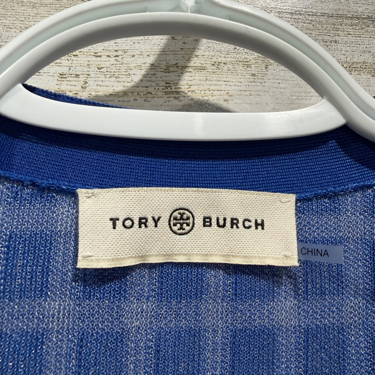 Tory Burch Gingham Cardigan Women Medium Blue Polyester Plaid Classic EUC1