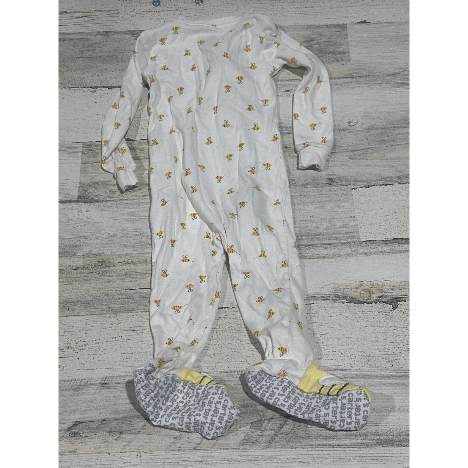 Carter's Footed Pajamas Kids 24M White Yellow Bumble Bee Print EUC2