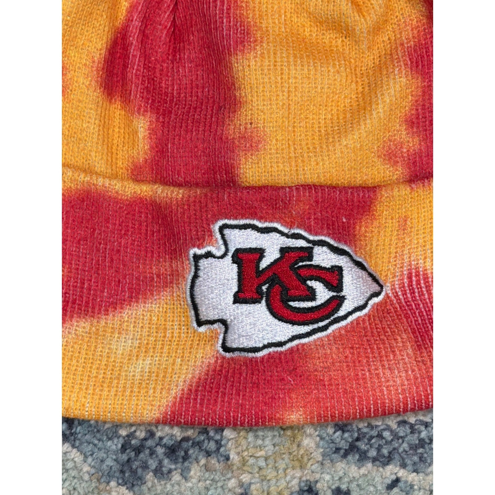 NFL Beanie Hat Youth Size Red Yellow Tie Dye Kansas City Chiefs Sportswear EUC1