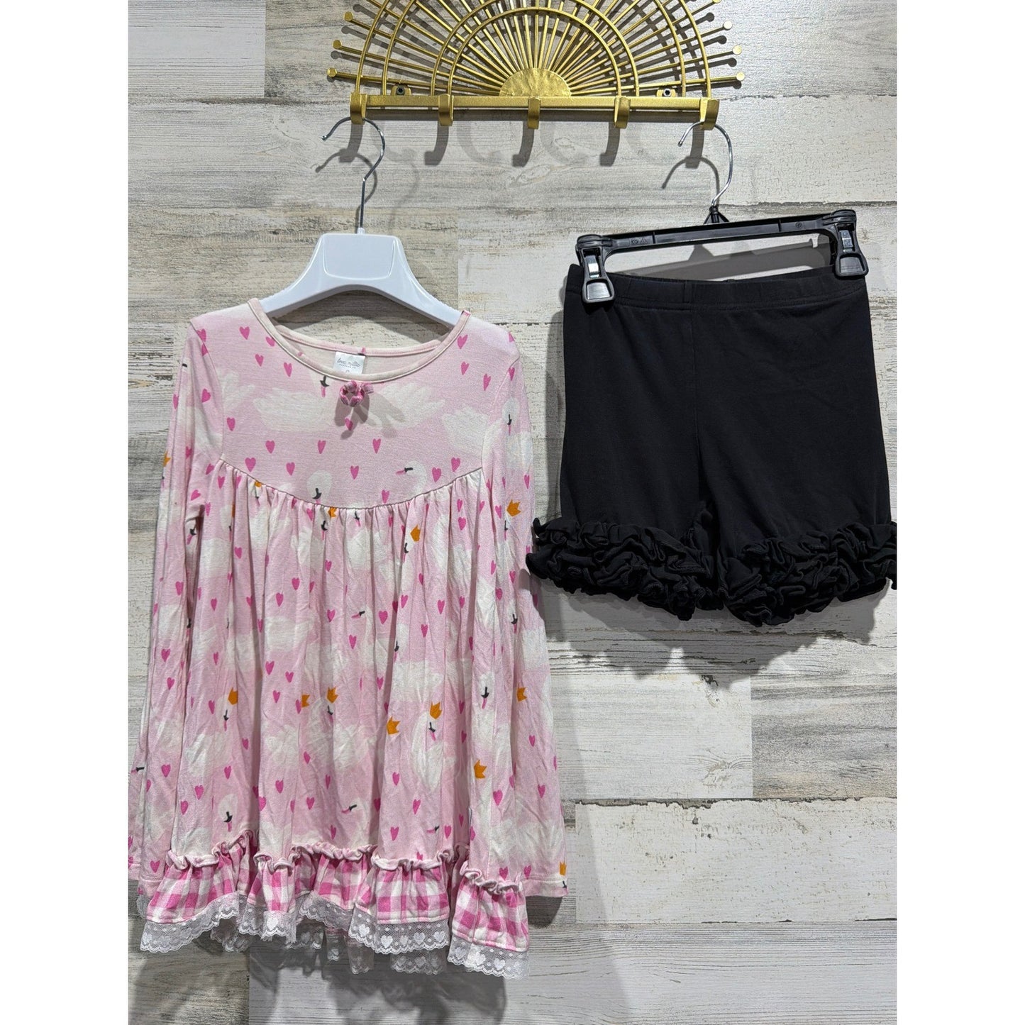 Love Millie Serendipity Girls Size 6 Pink Black Swan Heart Ruffle Set0