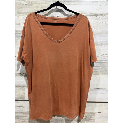 Aerie Oversized V-Neck T-Shirt Women Large Rust Distressed Neckline Boho0