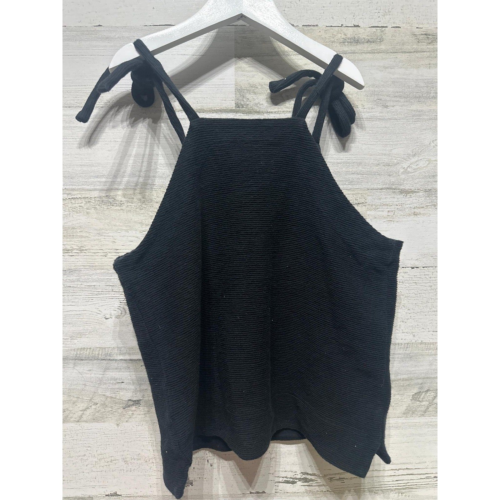 Madewell Tank Top Women's XS Black Tie Shoulder Textured Knit High Neck EUC1