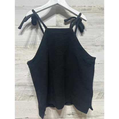 Madewell Tank Top Women's XS Black Tie Shoulder Textured Knit High Neck EUC1