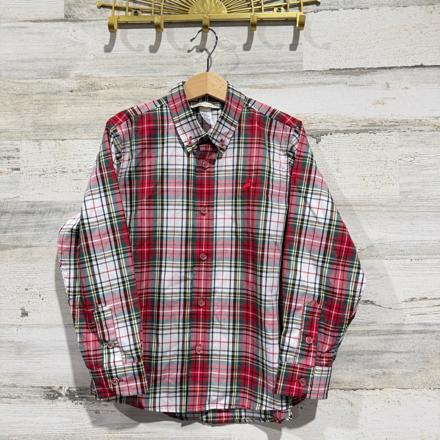TBBC Button Down Shirt Boys 6 Red Plaid Tartan Preppy Holiday EUC0