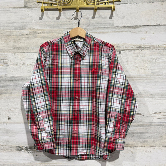 TBBC Button Down Shirt Boys 6 Red Plaid Tartan Preppy Holiday EUC0