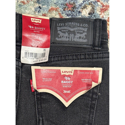 Levi's '94 Baggy Jeans Girls Size 4 Black Straight Leg Adjustable Waist NWT3