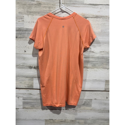 Lululemon Swiftly Tech Short Sleeve Women 14 Orange Mesh Knit Athletic GUC3