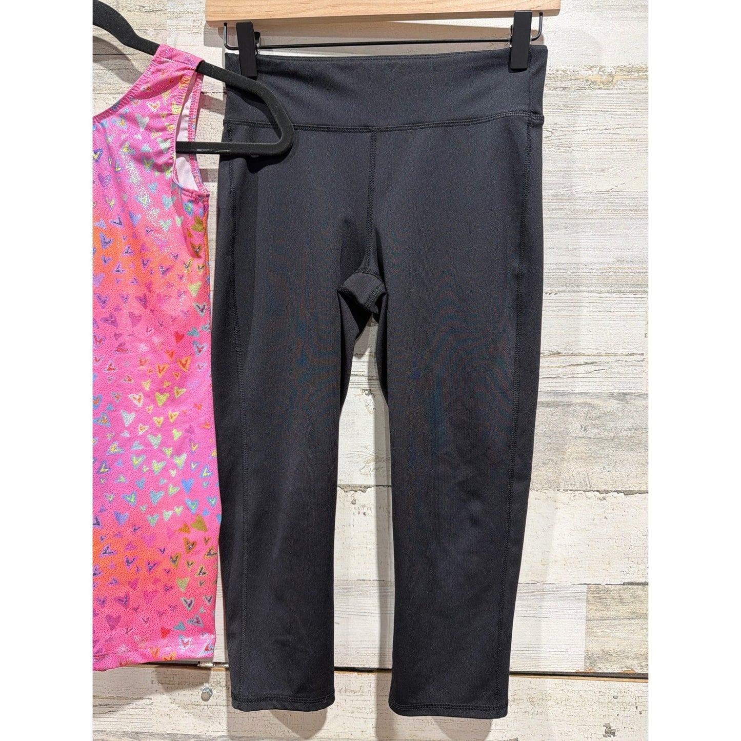 Old Navy Boutique Activewear Girls 14/16 Black Pink Heart Dance Leggings EUC2