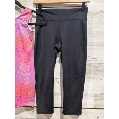 Old Navy Boutique Activewear Girls 14/16 Black Pink Heart Dance Leggings EUC2