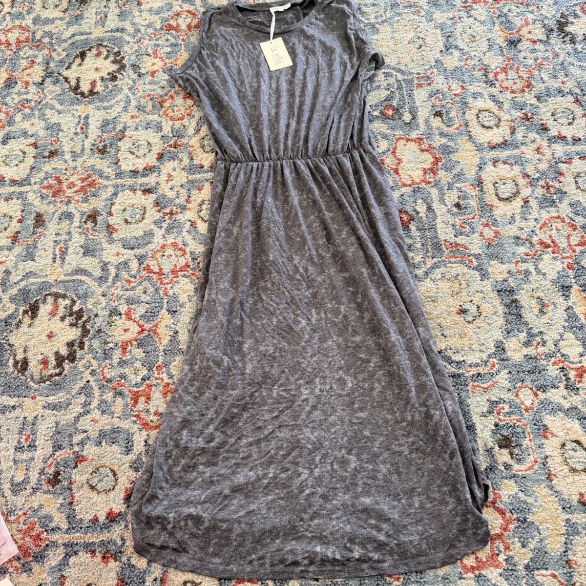 La Miel Comfy Dress Maxi Women L Grey Acid Wash Cotton Blend Casual NWT0