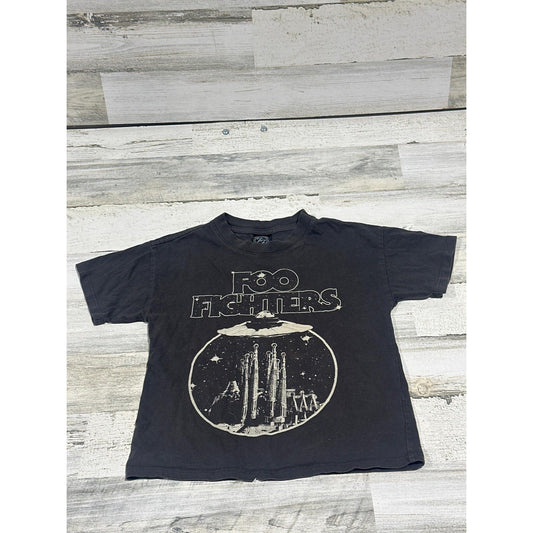 Cotton On Kids Foo Fighters T-Shirt Boys Size 6 Black Space UFO Graphic Flawed*0
