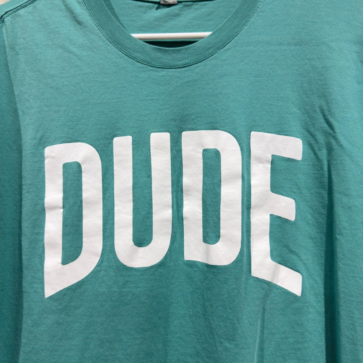 SoftShirts Graphic Tee Women Large Teal DUDE Print Skater EUC1