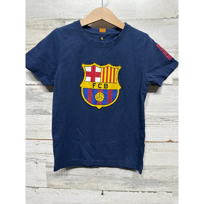 FC Barcelona T-Shirt Boys 6 Navy Blue Graphic Soccer Crest EUC0