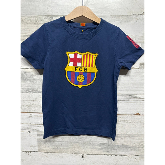 FC Barcelona T-Shirt Boys 6 Navy Blue Graphic Soccer Crest EUC0