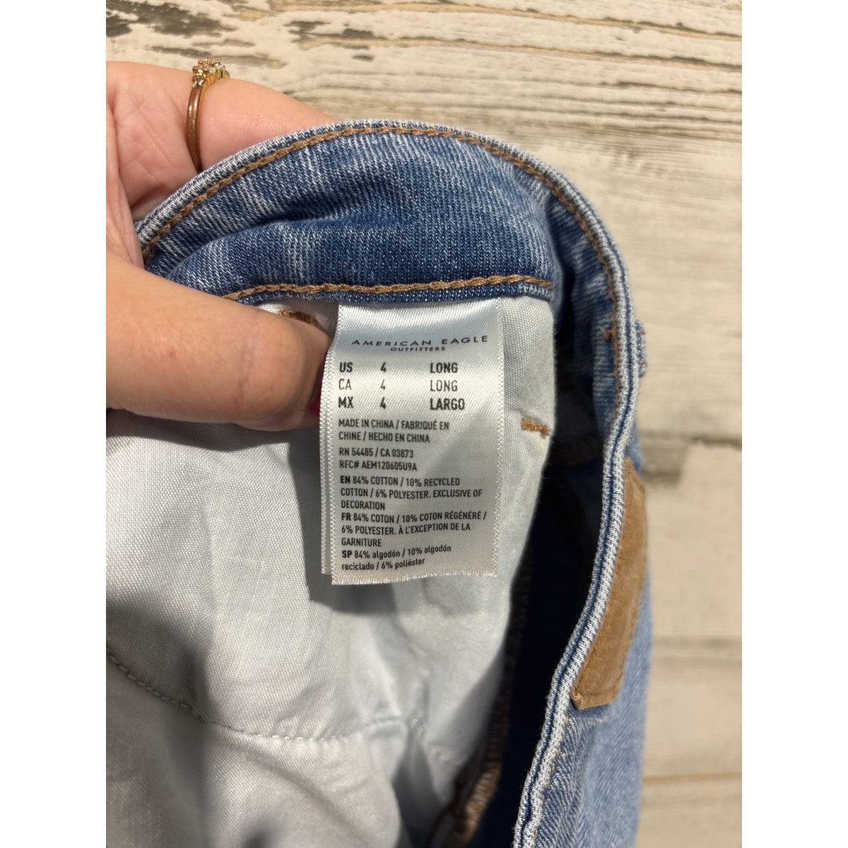 American Eagle Mom Jeans Women Size 4 Long Blue Distressed High Rise Denim4