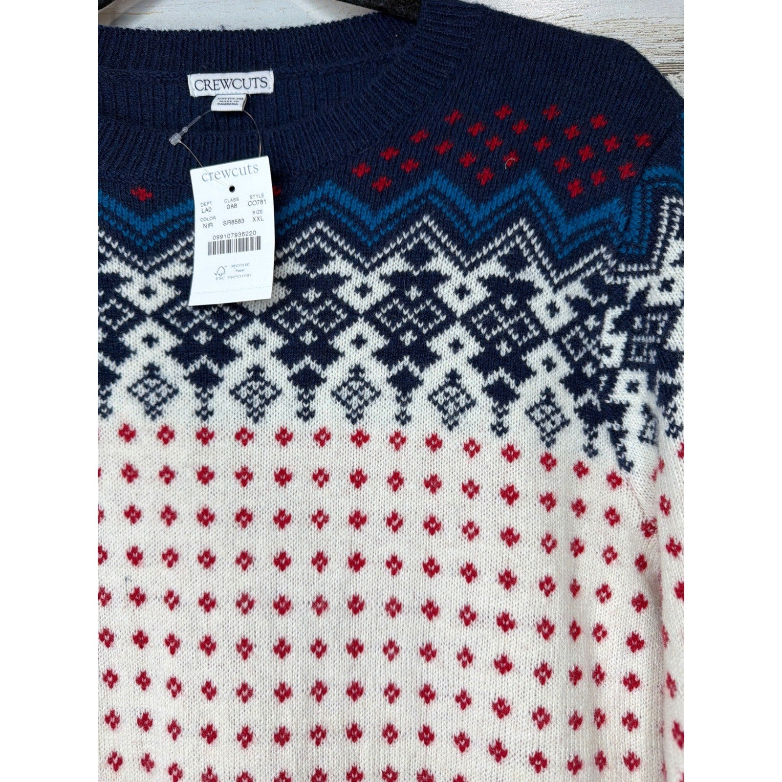 Crewcuts Sweater Boys XXL 14-15 Navy Blue Fair Isle Wool Blend Preppy NWT3
