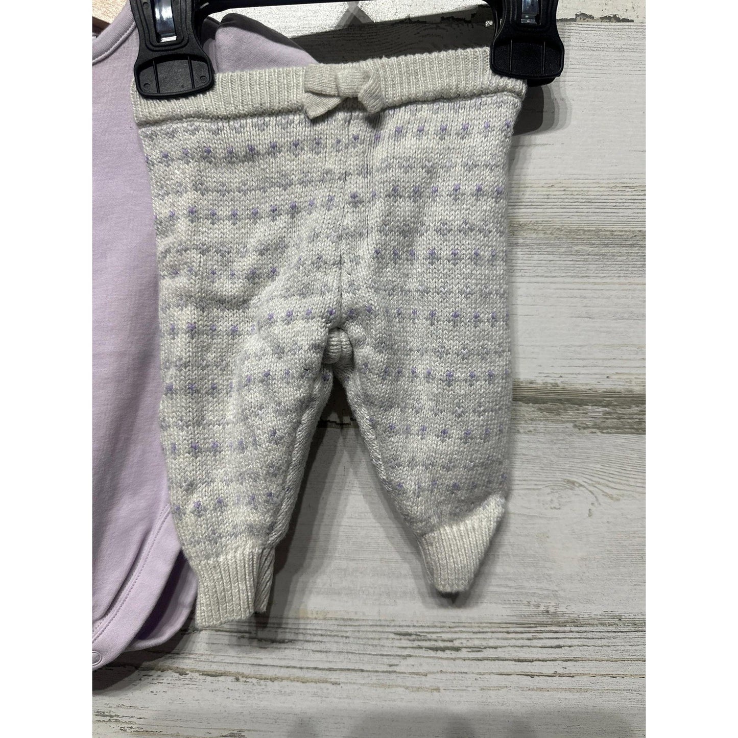 Janie and Jack Outfit Set Girls 0-3M Grey Lavender Faux Fur Bunny Knit1