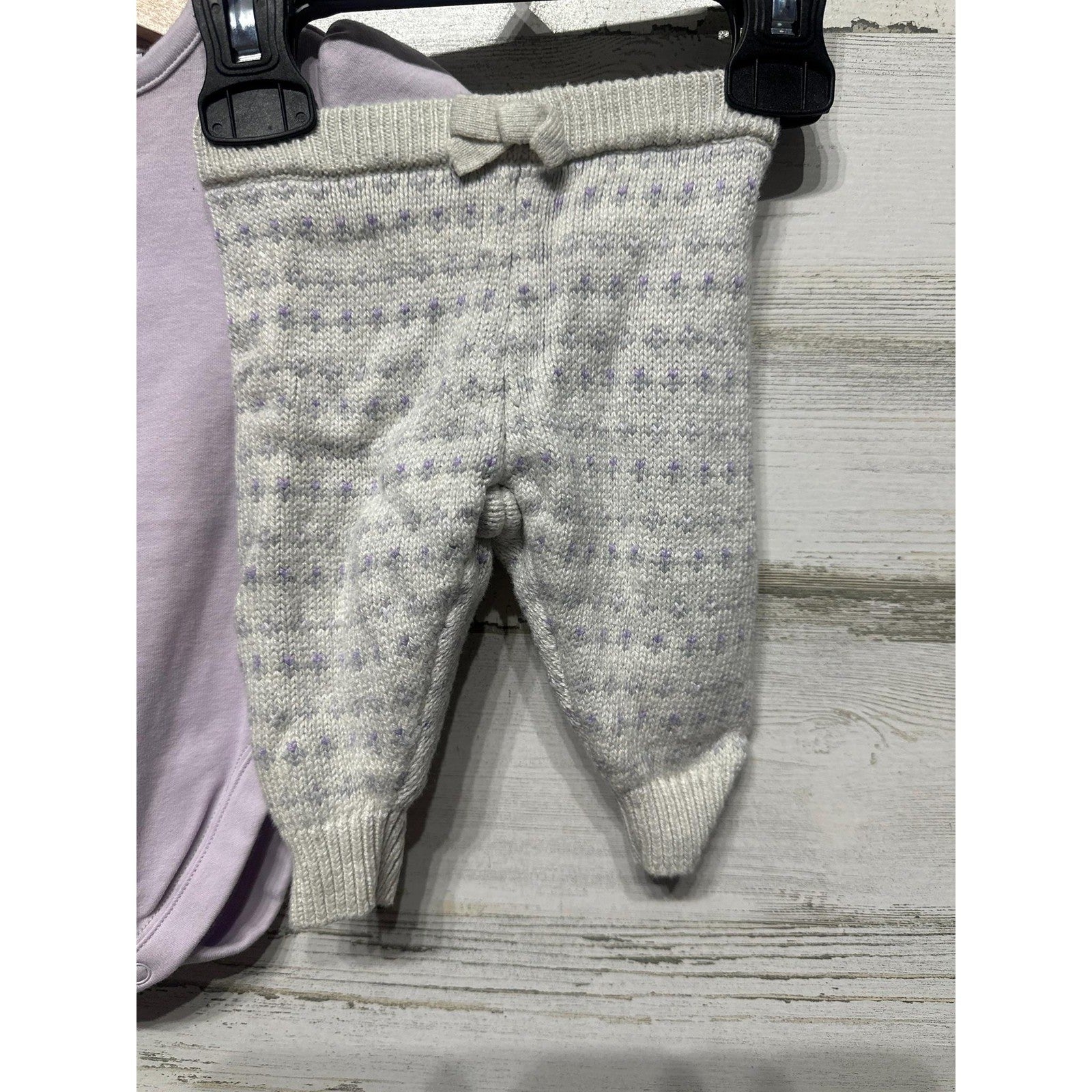 Janie and Jack Outfit Set Girls 0-3M Grey Lavender Faux Fur Bunny Knit1