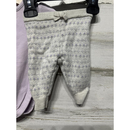 Janie and Jack Outfit Set Girls 0-3M Grey Lavender Faux Fur Bunny Knit1