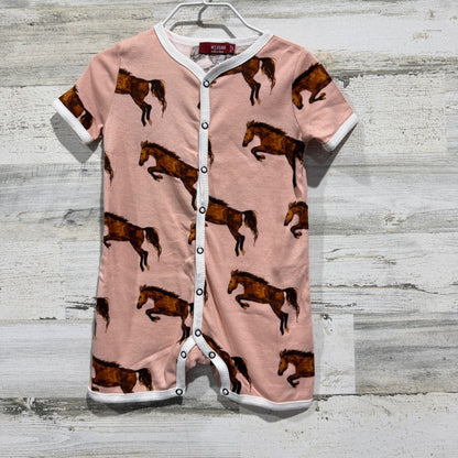 Milkbarn Horse Print Romper 6-12M Pink Organic Cotton Equestrian Western EUC0