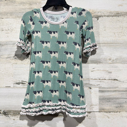 Kozi & Co Bamboo Dress Girls 18-24M Green Cow Print Ruffle Farmcore EUC0