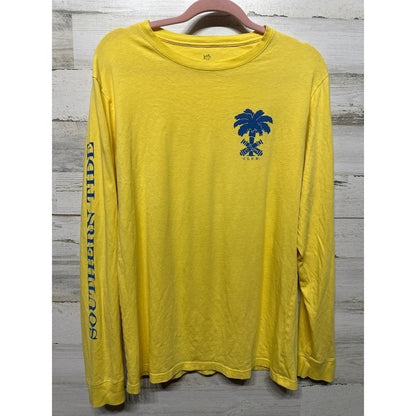 Southern Tide Long Sleeve T-Shirt Men M Yellow Palm Tree Graphic EUC0